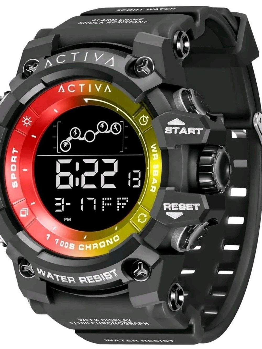 Ativa Black Sport Watch with Red and Yellow Gradient Bezel